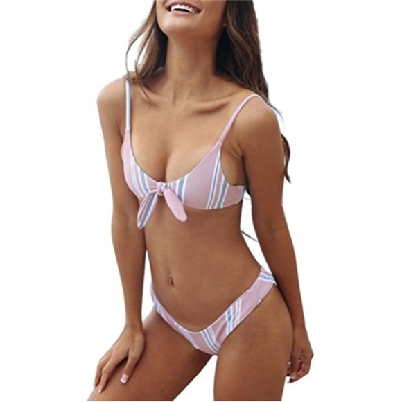 pink tie front bikini
